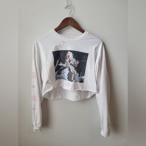 Cropped White Beetle Juice Graphic Long Sleeve T-Shirt